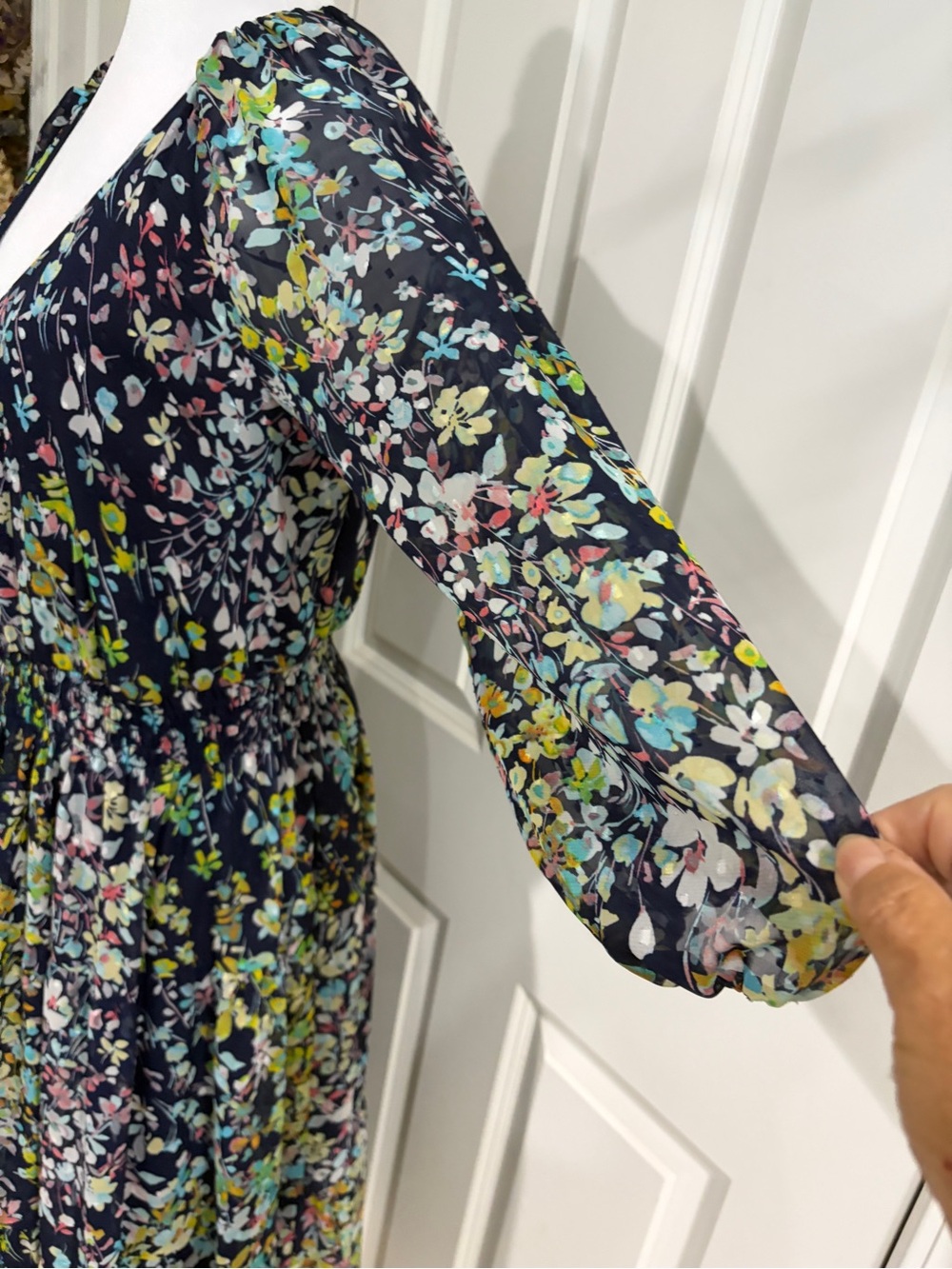 Julian Taylor Navy Floral Midi Dress with Green & Teal Print - Picture 3 of 13